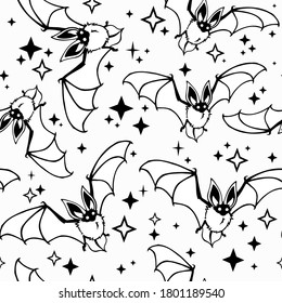 Seamless pattern of bats and stars