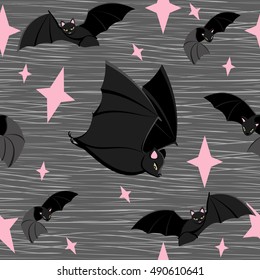 Seamless pattern with bats.Layers can be easy editable or removed. Halloween.  Melange background.