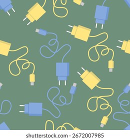padrão perfeito com carregador de bateria, objetos repetitivos, colorido.