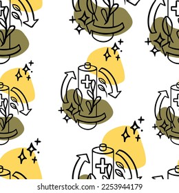 Seamless pattern Battery for recycling, ecology, doodle