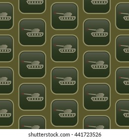 Seamless pattern with a battle tank. Modern military background. Stock vector, EPS 10. Khaki green color. 