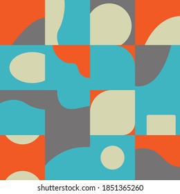 Seamless pattern in Bauhaus style with unique geometric abstract shapes