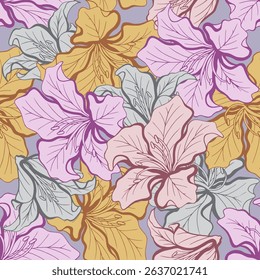 Seamless pattern of Bauhinia flower with combination of soft colors. This seamless pattern of Bauhinia flower suitables for prints, fabrics,or subimation.
