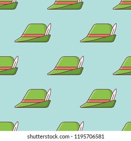 Seamless pattern with bavarian hat on teal background. Vector texture.