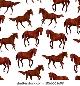 Seamless pattern with bay horses running horses and riders.