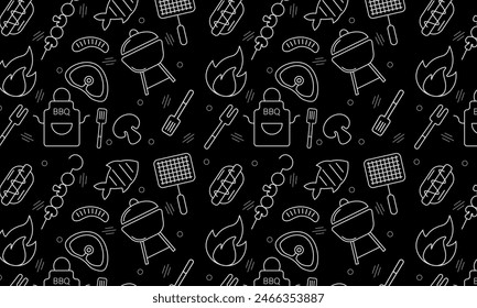 	
Seamless pattern with BBQ icons set. Vector illustration with summer barbecue elements collection.	