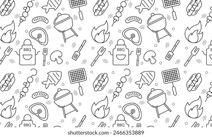 	
Seamless pattern with BBQ icons set. Vector illustration with summer barbecue elements collection.	