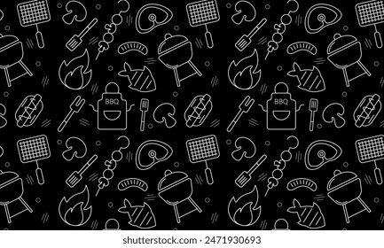 Seamless pattern with BBQ icons set. Vector illustration with summer barbecue elements collection.	