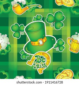 Seamless pattern -  Be Irish, tartan, St Patrick's Day.
