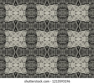 Seamless pattern. To be used for design textile, jersey.  Hand drawn detailed texture. Damask wellpaper. Fabric design.Grey background with drawing texture. Boho chic.