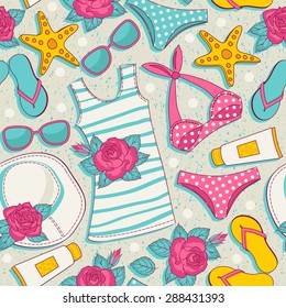 Seamless pattern. Beach accessories. Vector.