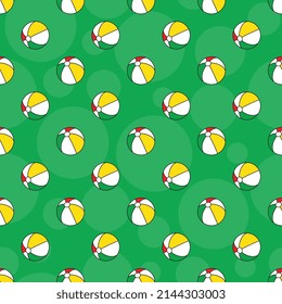 Seamless pattern with Beach balls in flat style on a green background. Colorful illustration art for tournament illustration and sport apps. Vector EPS 10