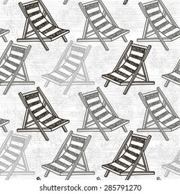 Seamless pattern with beach chaise. Monochrome background.