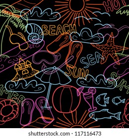 Seamless pattern with beach doodles. Vector illustration (eps10).