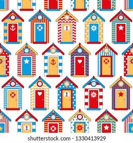 seamless pattern beach huts, children's wallpaper, print on clothes in a marine style
