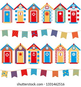 seamless pattern beach huts, children's wallpaper, print on clothes in a marine style