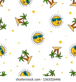 Seamless Pattern of Beach or Summer stuff icon objects hand drawn in Colorfull doodle vector