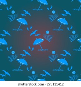 Seamless pattern with beach symbols on a dark blue background.