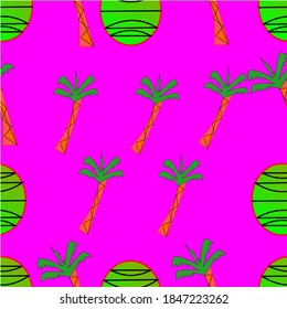 Seamless pattern beach time vector illustration on fushcia background