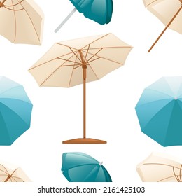 Seamless pattern of beach umbrellas with different colors and type of stands vector illustration on white background