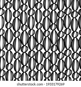 Patrón sin foco con perlas. Ilustración vectorial en blanco y negro dibujada a mano.
