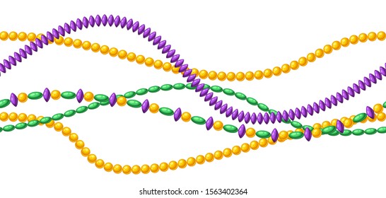 Seamless pattern with beads in Mardi Gras colors. Carnival background for traditional holiday or festival.