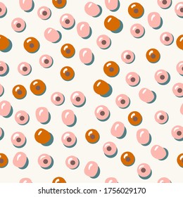 Seamless pattern with beads. Nice natural colors: pink, terracotta, greenish. It can be used as background for social media design, needlework site, beading blogs
