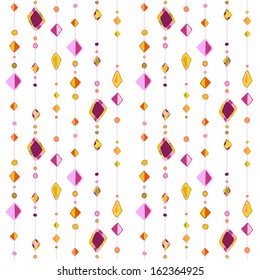 Seamless pattern with beads on thread. abstract background of circles and rhombus