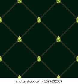 Seamless pattern with beads,golden chains, crystals and emeralds. Textile pattern, print pattern. 3D vector illustration for fabric design, print for textile, underwear, packaging , scrapbooking, etc.