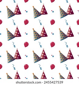 Seamless pattern with beanies, balloon.The design is suitable for wallpaper, paper, products. Vector illustration.