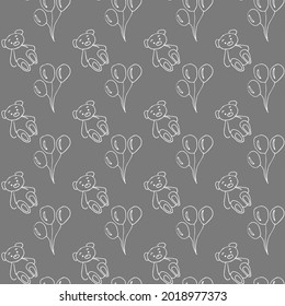 Seamless pattern with a bear, balloons, texture for fabric, texture for paper, illustration, vector