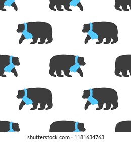 Seamless pattern with bear and blue scarf on the white background. Vector illustration