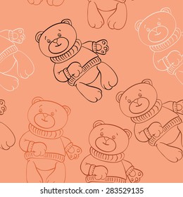 seamless pattern with bear boys on a brown background