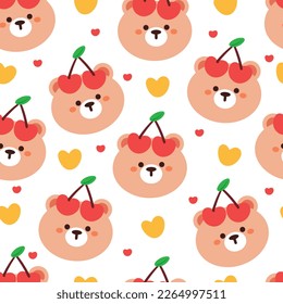 seamless pattern bear with cherry. cute animal wallpaper for textile, gift wrap paper