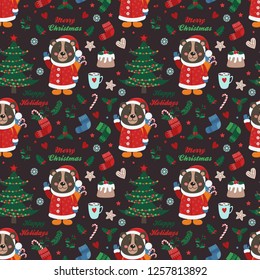 Seamless pattern with bear and Christmas items