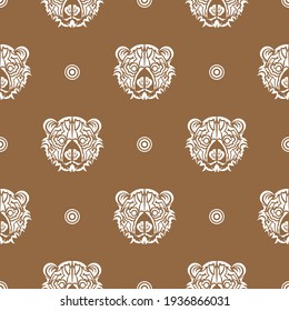 Seamless pattern with a bear face. Good covers, fabrics, postcards and printing. Vector 