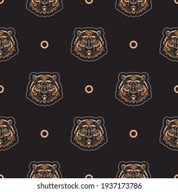 Seamless pattern with a bear face. Good covers, fabrics, postcards and printing. Vector illustration.