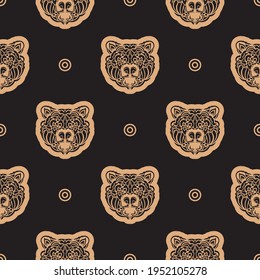 Seamless pattern with BEAR FACE in Simple style. Good for covers, fabrics, postcards and printing. Vector illustration.