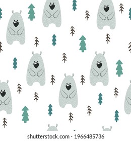 Seamless pattern bear in hand drawn style on white background. Vector illustration.