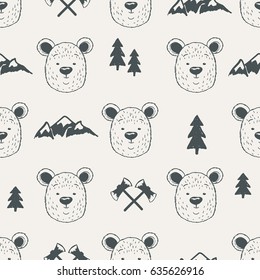 Seamless pattern with bear heads