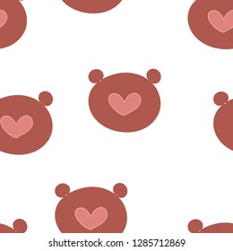 Seamless pattern with bear heads for Valentine's day. Vector.