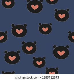 Seamless pattern with bear heads for Valentine's day. Vector.