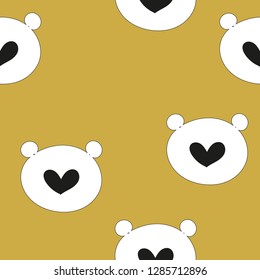 Seamless pattern with bear heads for Valentine's day. Vector.