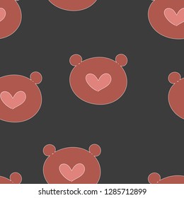 Seamless pattern with bear heads for Valentine's day. Vector.