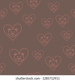 Seamless pattern with bear heads for Valentine's day. Vector.