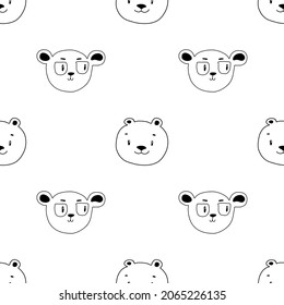 Seamless pattern with bear heads. vector illustration hand drawn. for children clother, gift wrapping and decoration