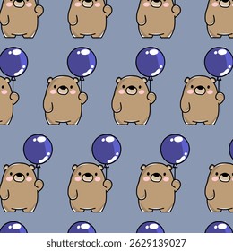 Seamless pattern of a bear holding a balloon. Ideal for party fabrics, gift wrap, and playful kids' wallpaper.


