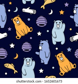Seamless Pattern Bear Honey Fish