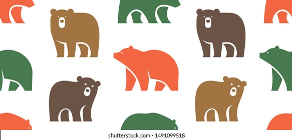 Seamless pattern with Bear logo. Icon design. isolated on white background