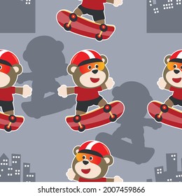 seamless pattern with bear on  skate board, For fabric textile, nursery, baby clothes, background, textile, wrapping paper and other decoration.